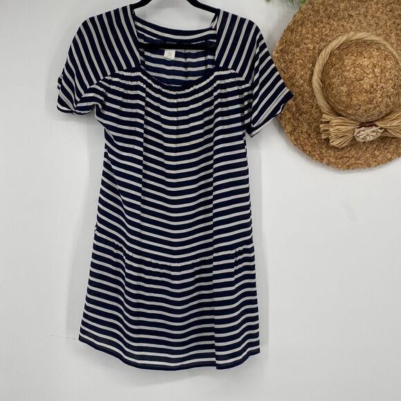 J.Crew 100% Silk Marin Sailor Mini Dress Nautical Stripe Lightweight Short Sleev - Picture 2 of 12
